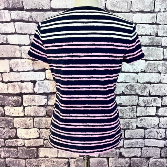 Talbots Blue, Pink & White Stripe Tee Size M - Picture 5 of 9